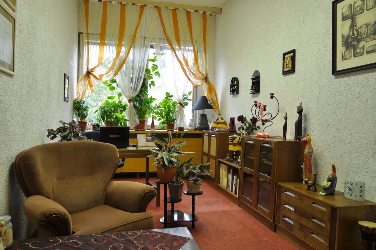 Poradna – pracovní stůl, knihovna a křeslo
